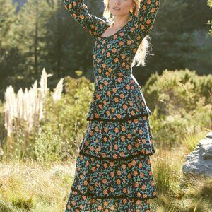 Victoria Embroidered Top - Faded Black/Bright Clementine & Moss Floral